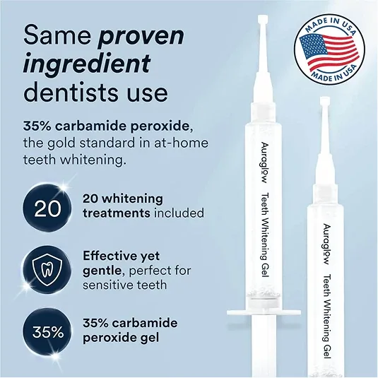 Auraglow 35 percent carbamide peroxide teeth whitening gel syringes