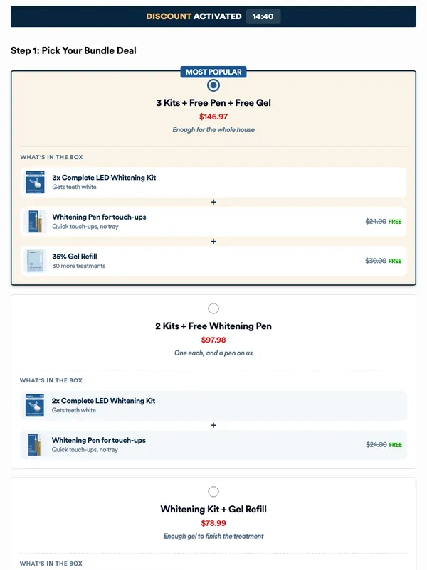 Auraglow official checkout page showing the bundle selection step and current prices